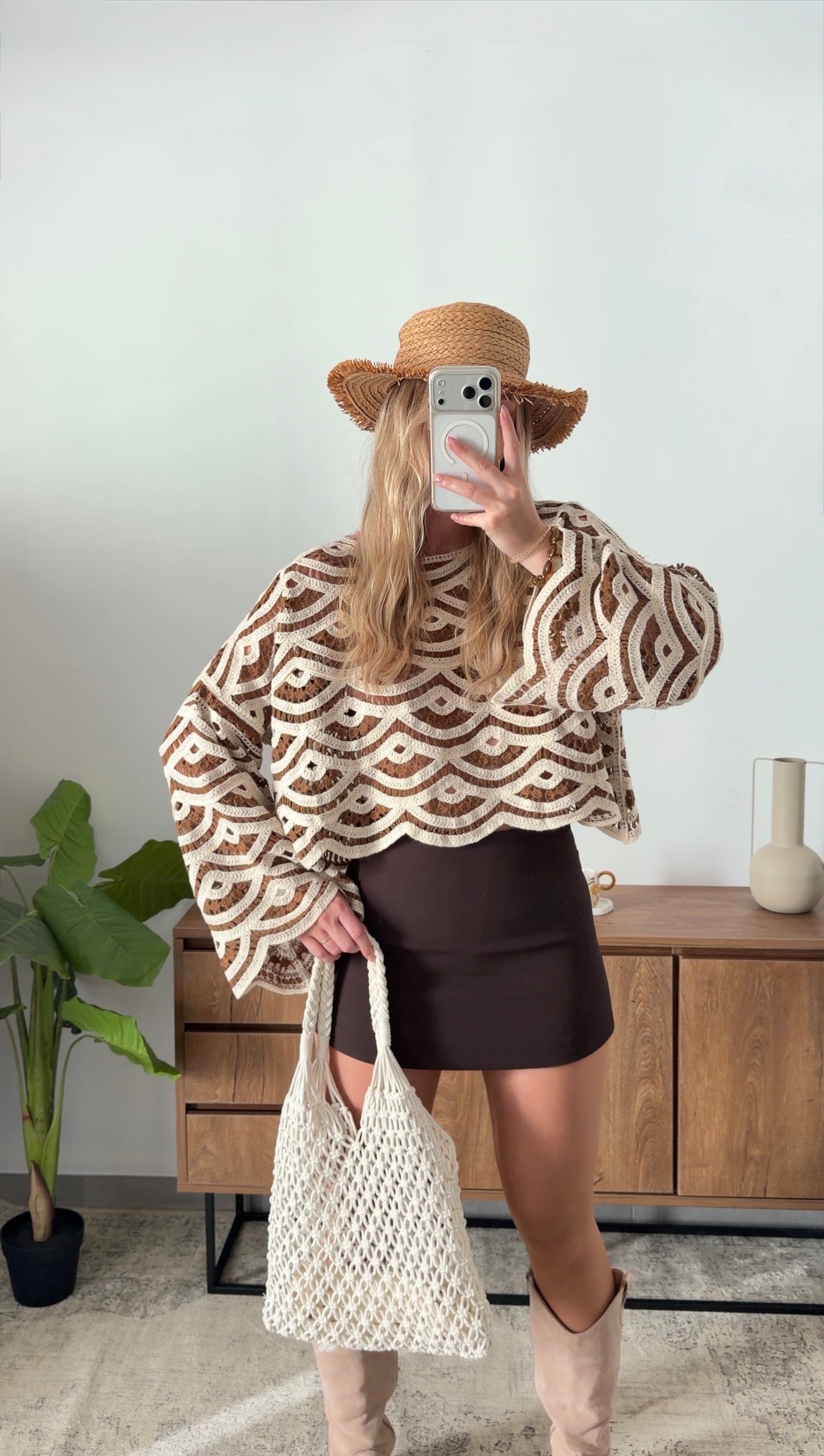 MAYA CROCHET TOP - BROWN & BEIGE