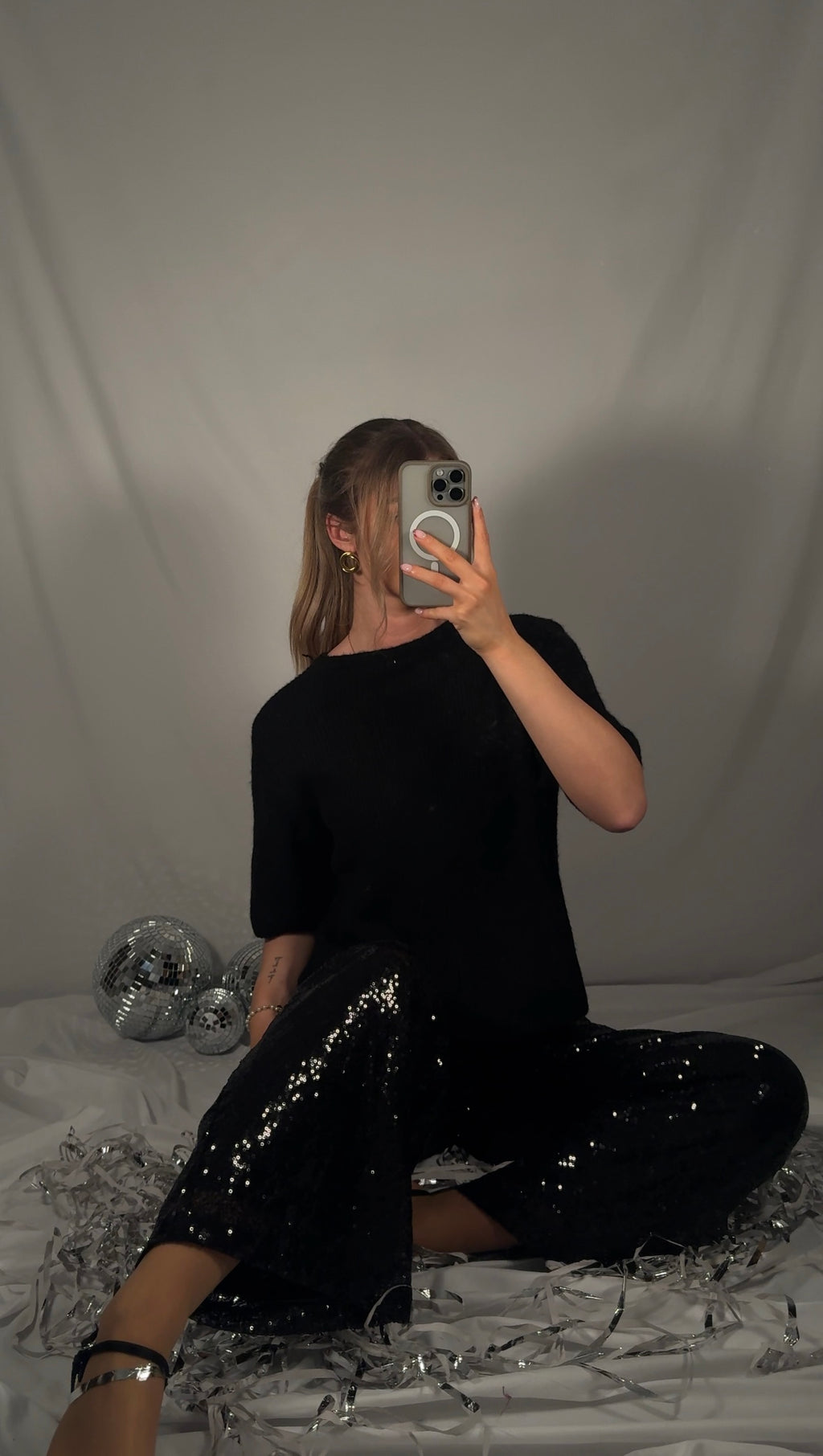AMY SEQUIN TROUSERS - BLACK
