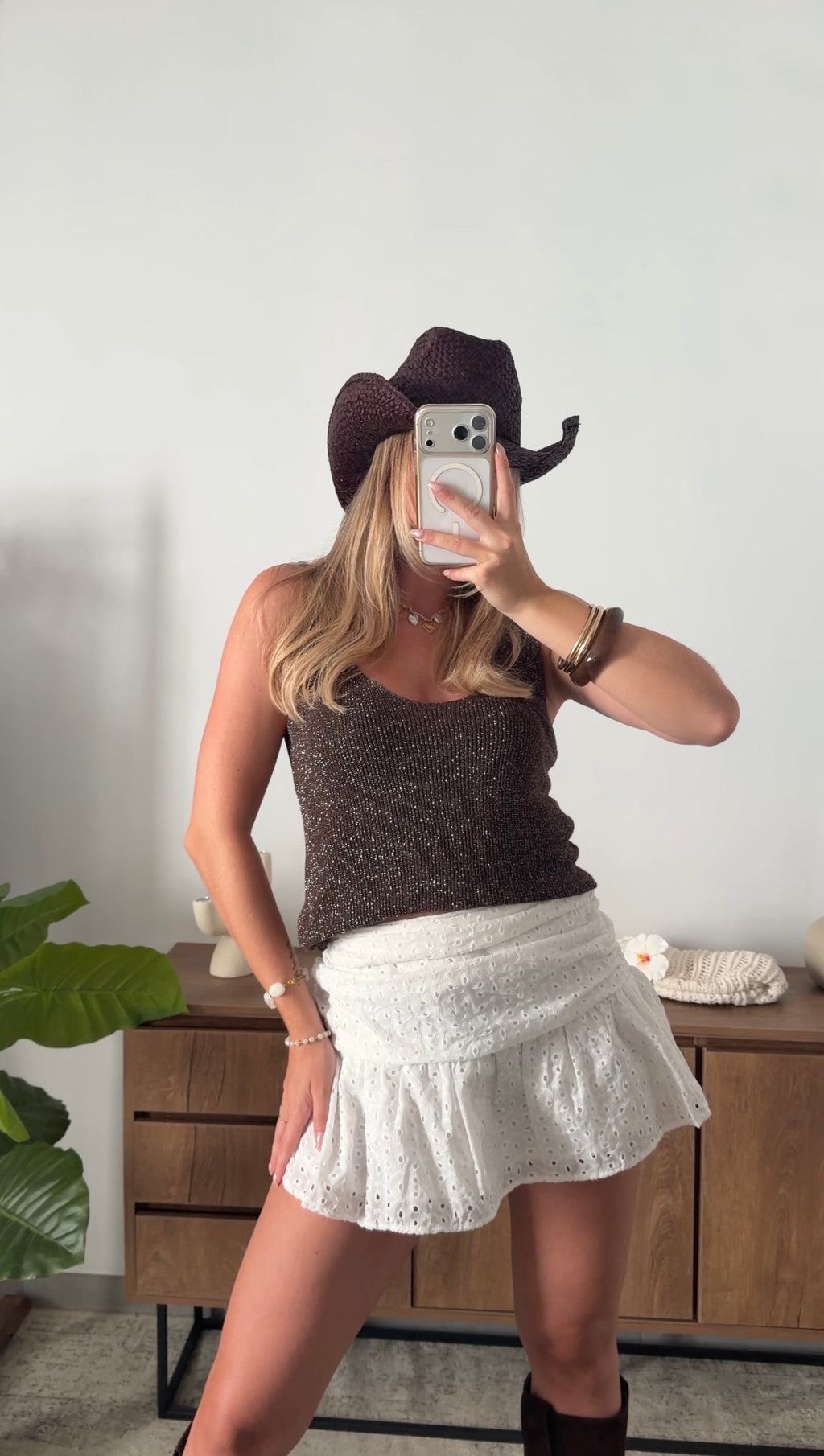 ENEA GLITTER TANK TOP - BROWN