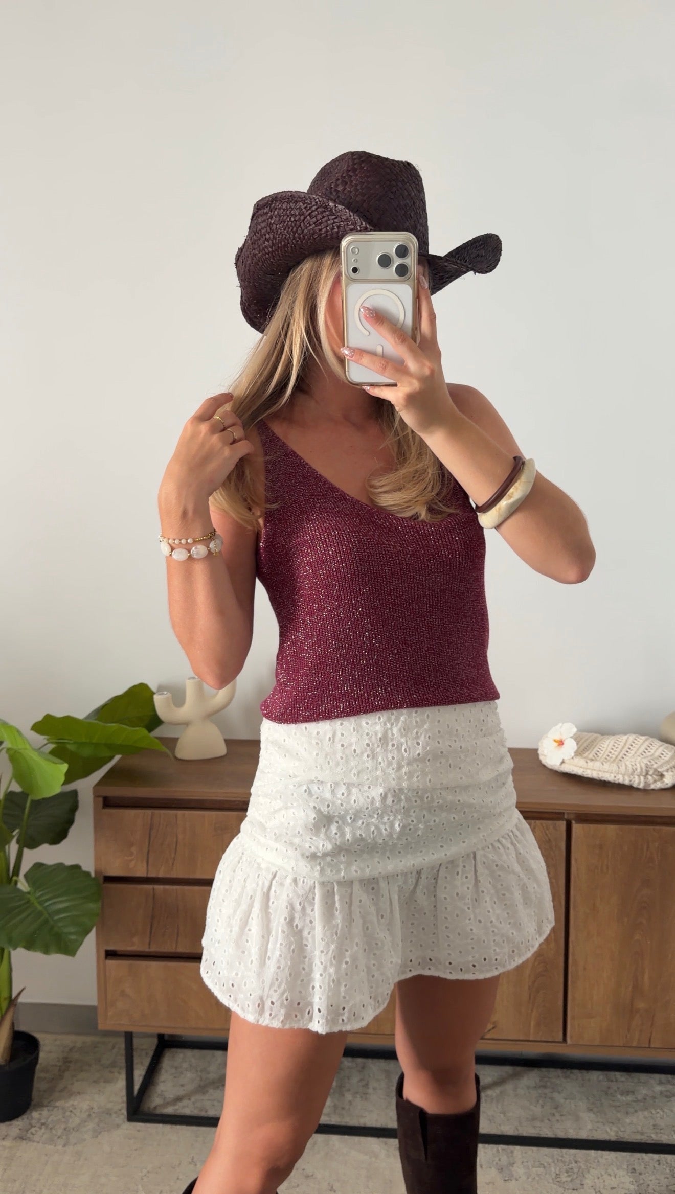 ENEA GLITTER TANK TOP - BURGUNDY