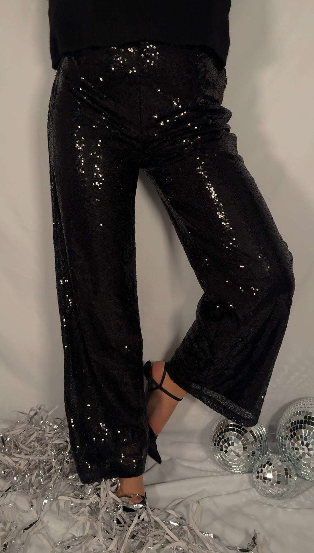 AMY SEQUIN TROUSERS - BLACK