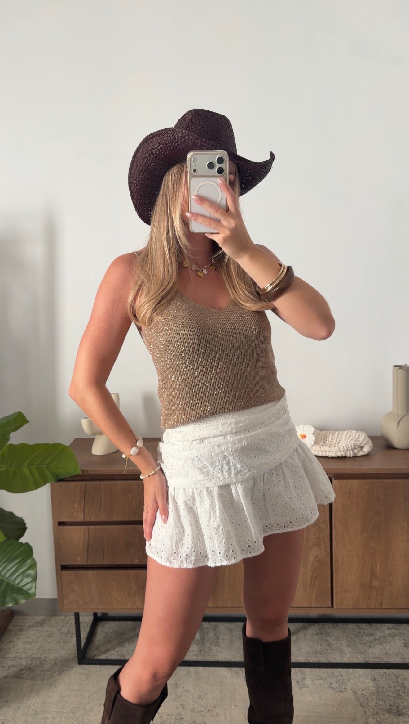 ENEA GLITTER TANK TOP - CAMEL