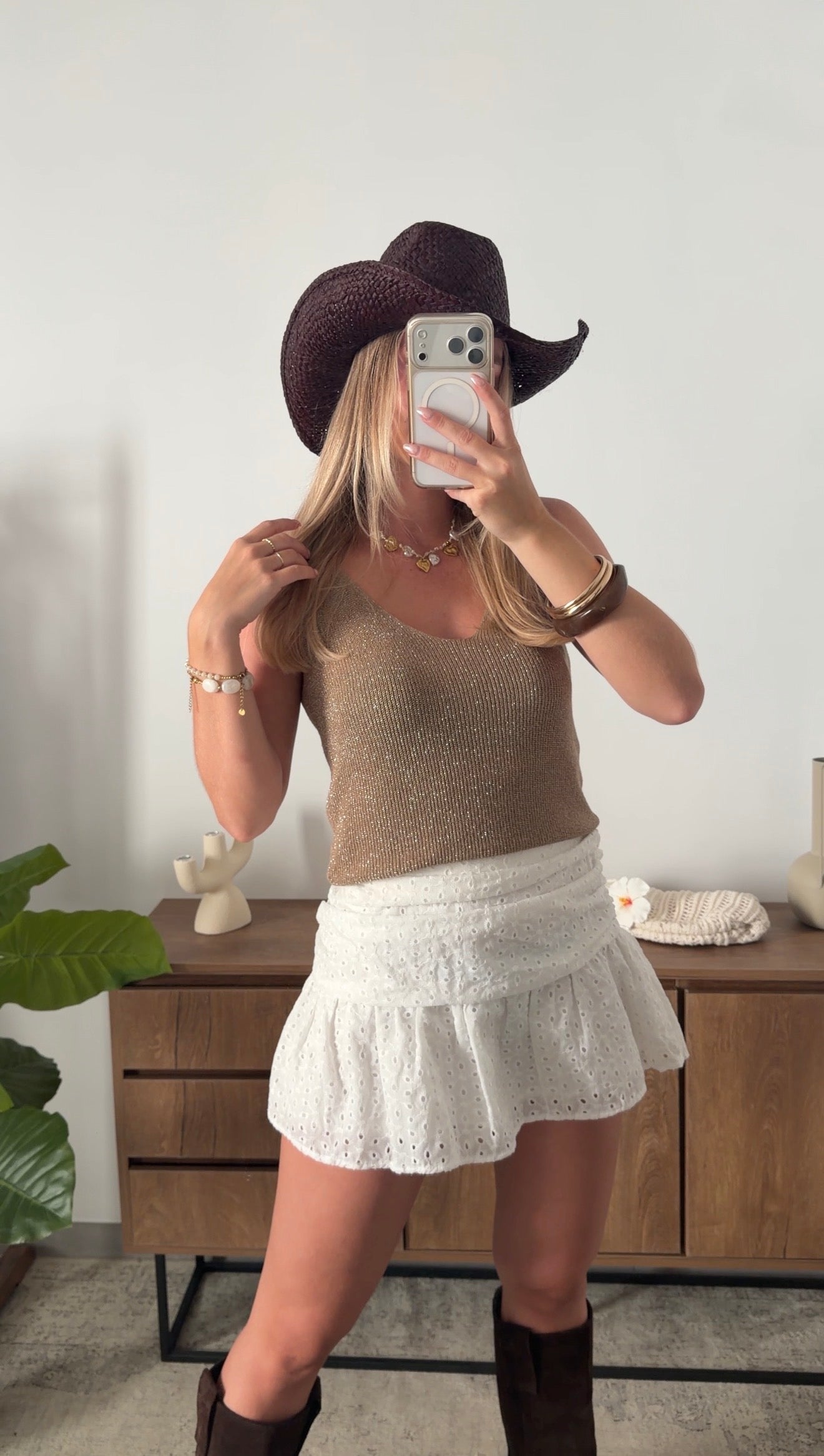ENEA GLITTER TANK TOP - CAMEL