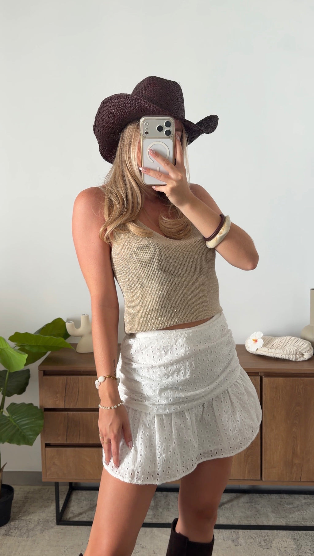 ENEA GLITTER TANK TOP - BEIGE