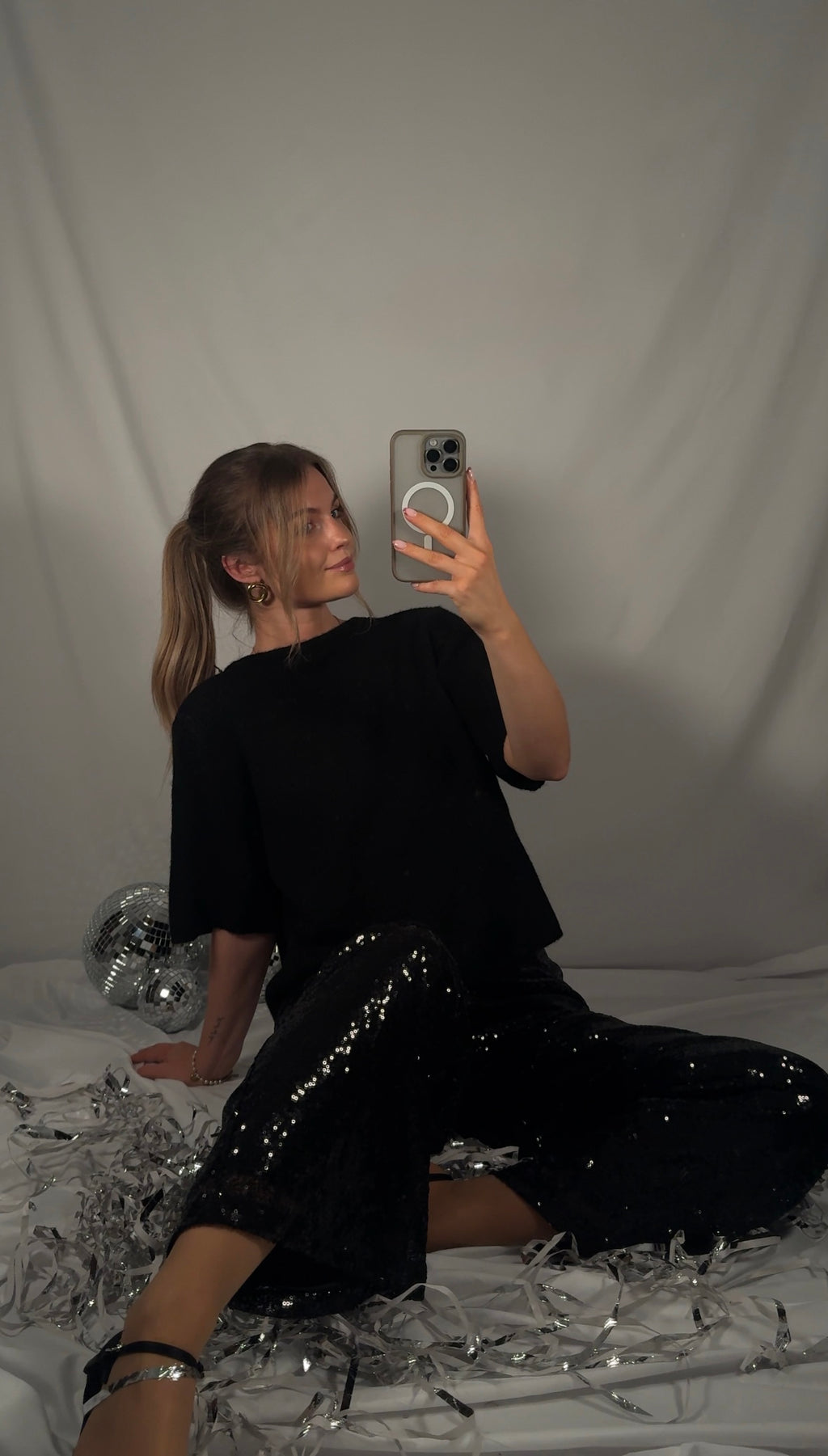 AMY SEQUIN TROUSERS - BLACK