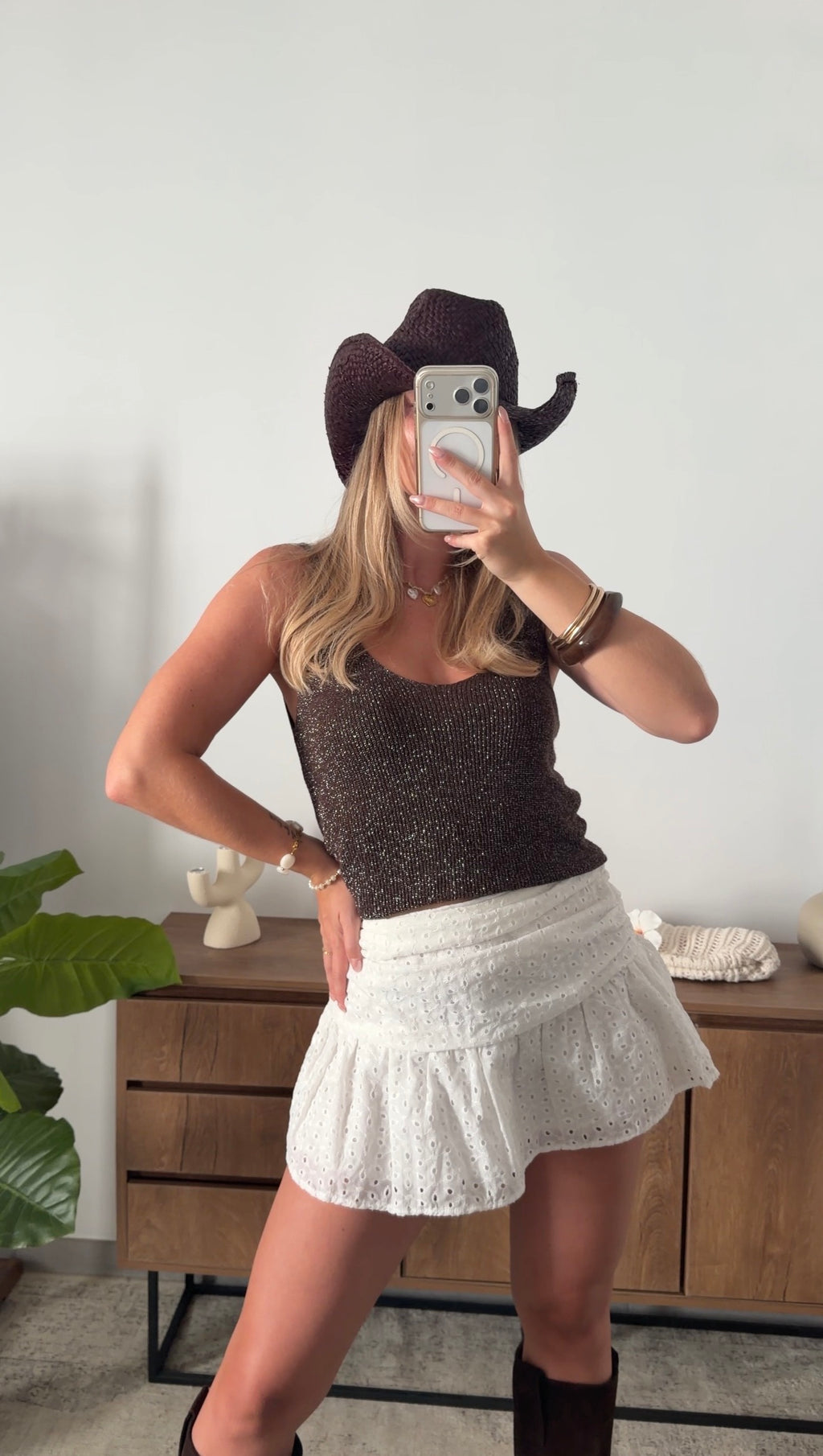 ENEA GLITTER TANK TOP - BROWN