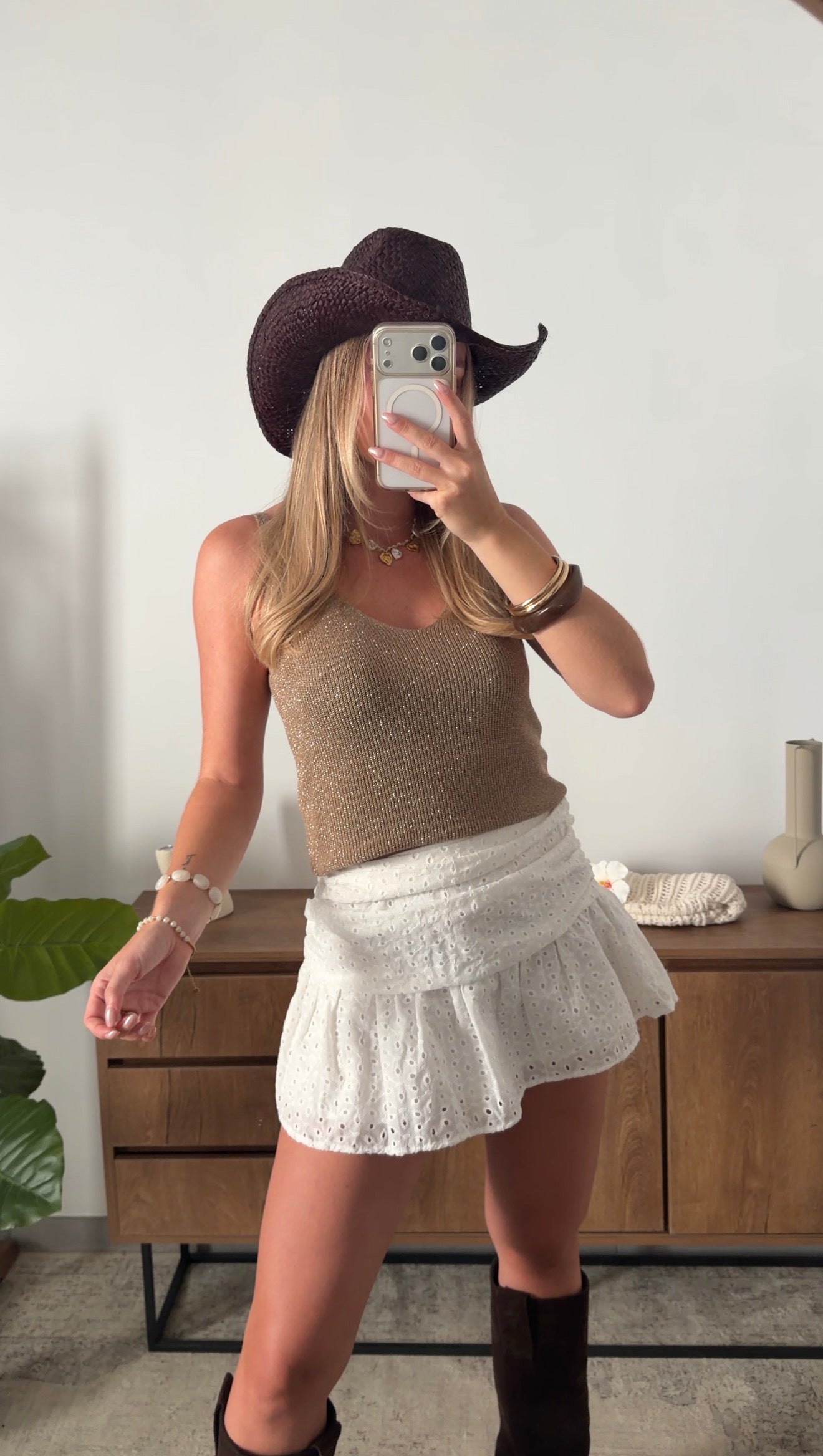 ENEA GLITTER TANK TOP - CAMEL