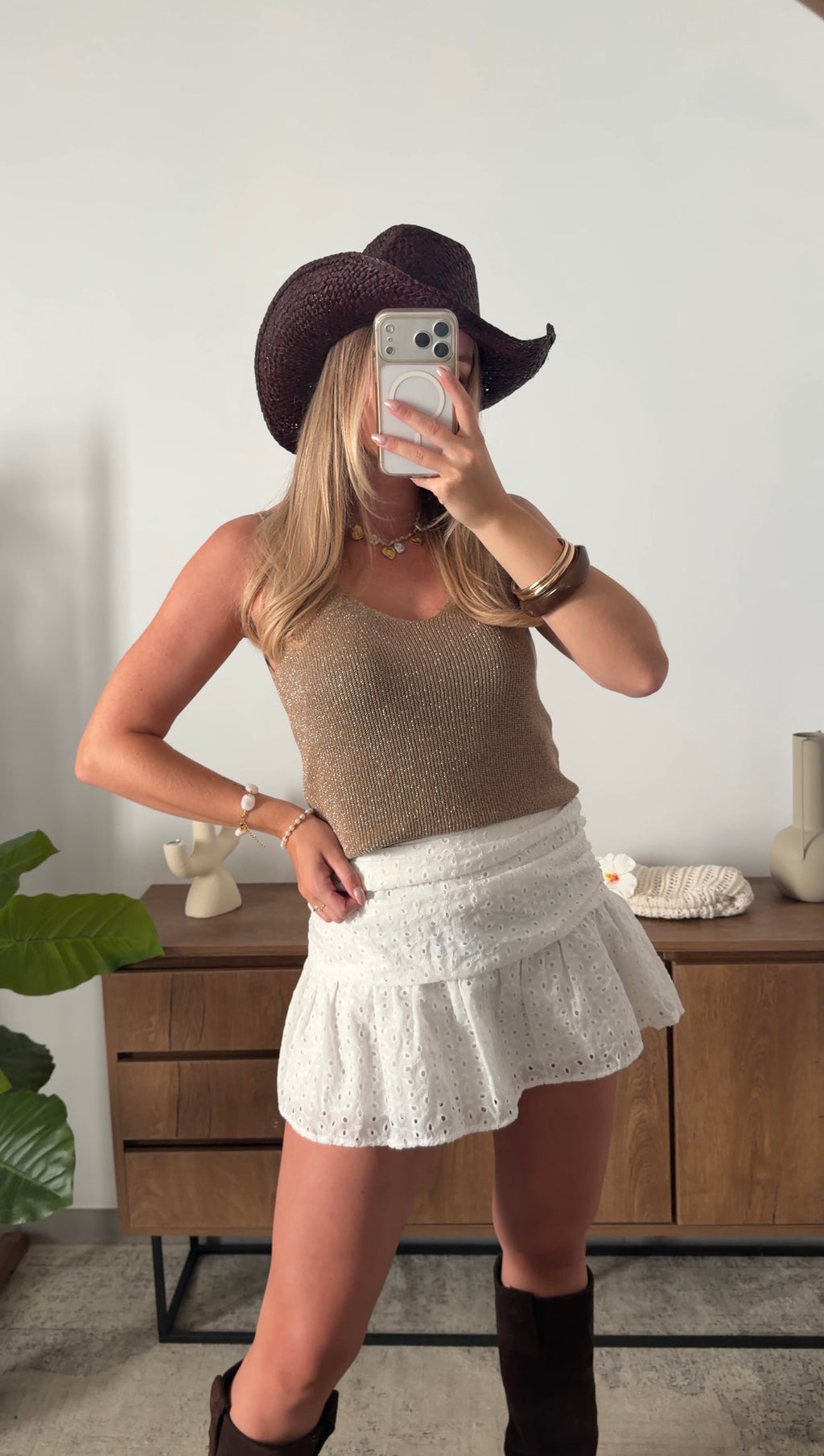ENEA GLITTER TANK TOP - CAMEL