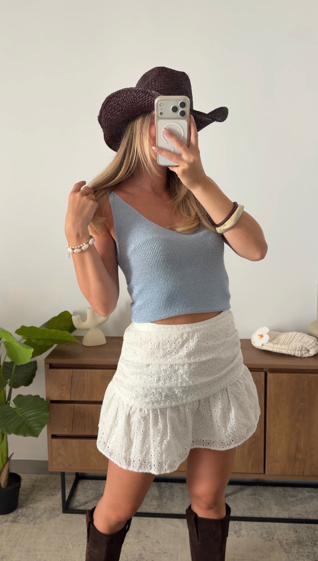 ENEA GLITTER TANK TOP - BABY BLUE
