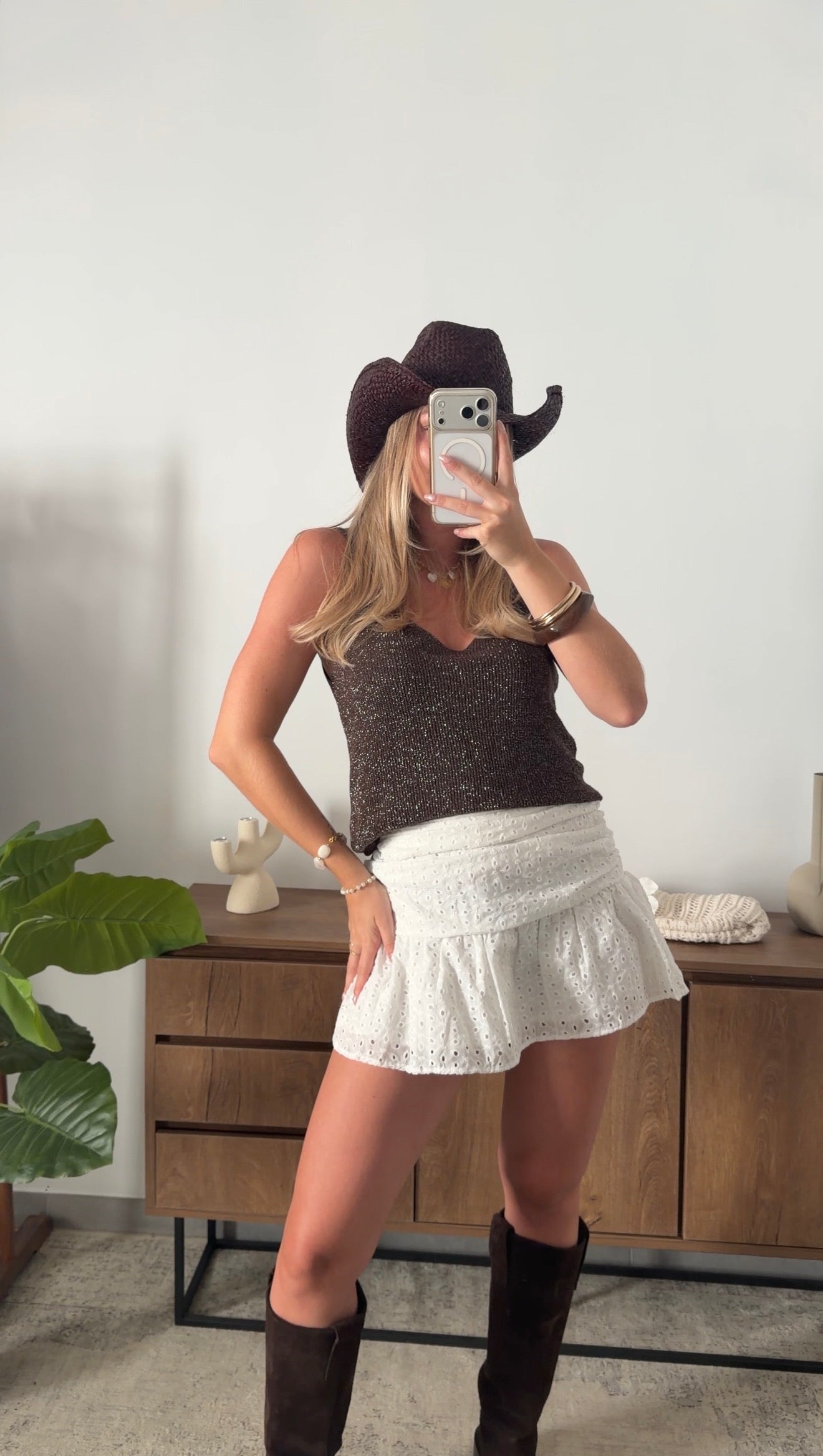 ENEA GLITTER TANK TOP - BROWN