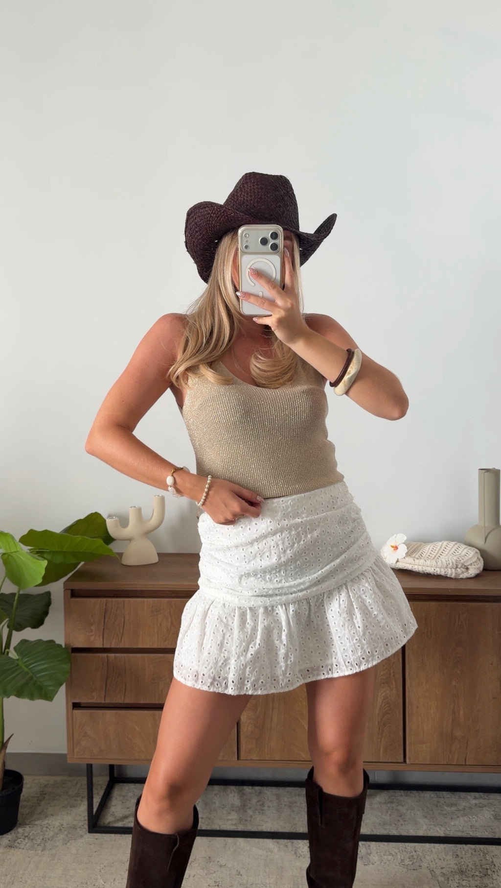 ENEA GLITTER TANK TOP - BEIGE