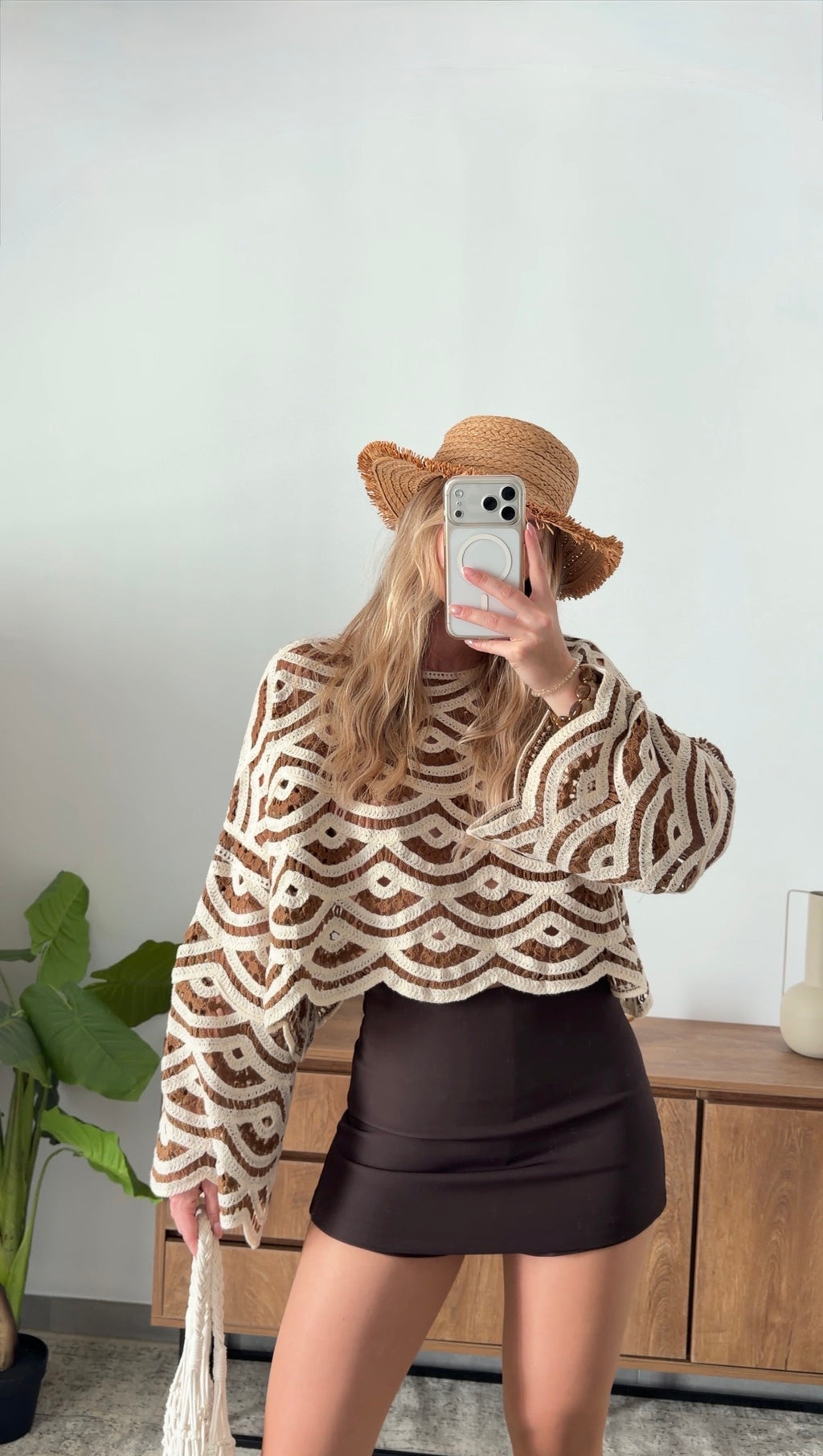 MAYA CROCHET TOP - BROWN & BEIGE