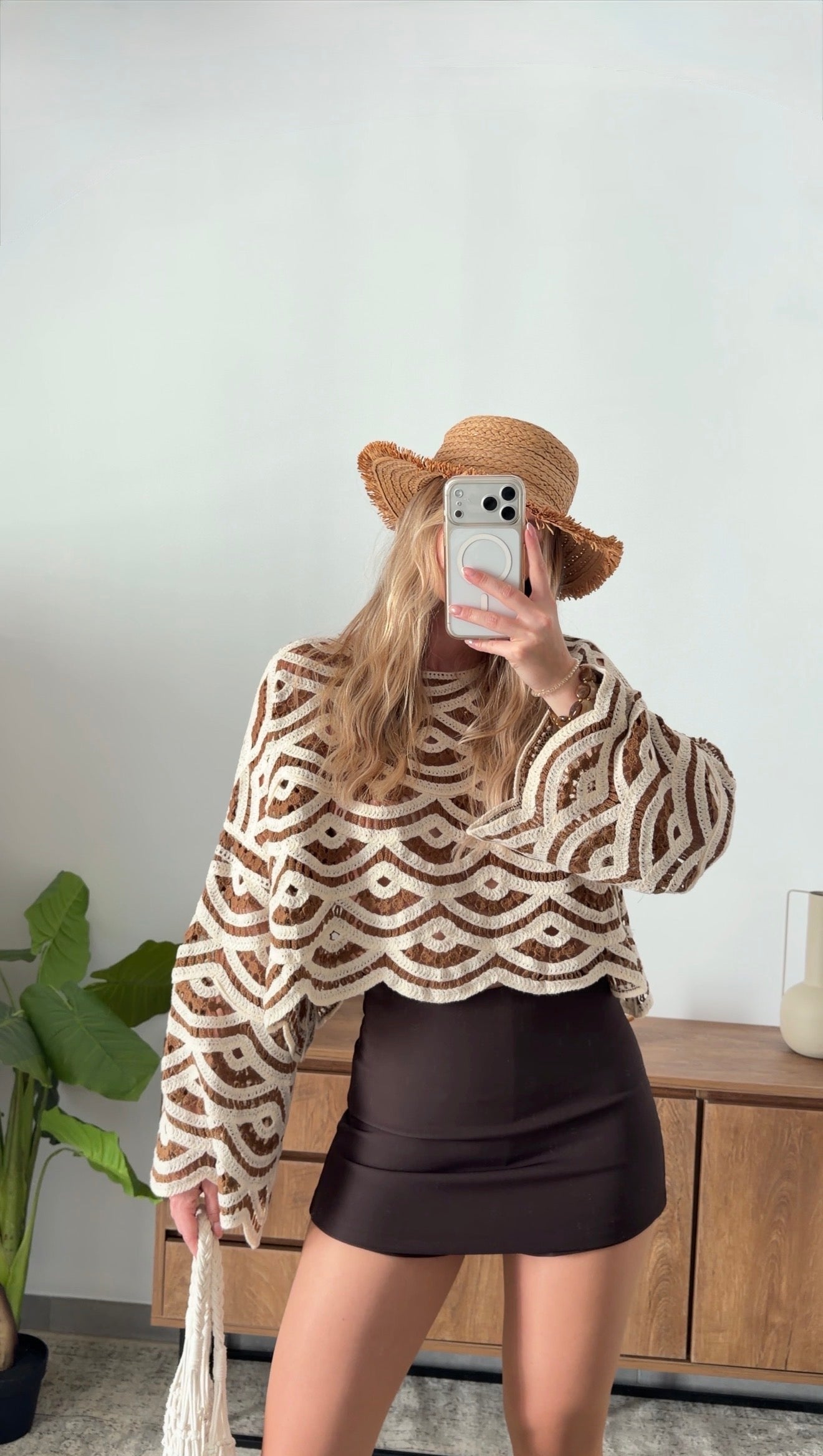 MAYA CROCHET TOP - BROWN & BEIGE