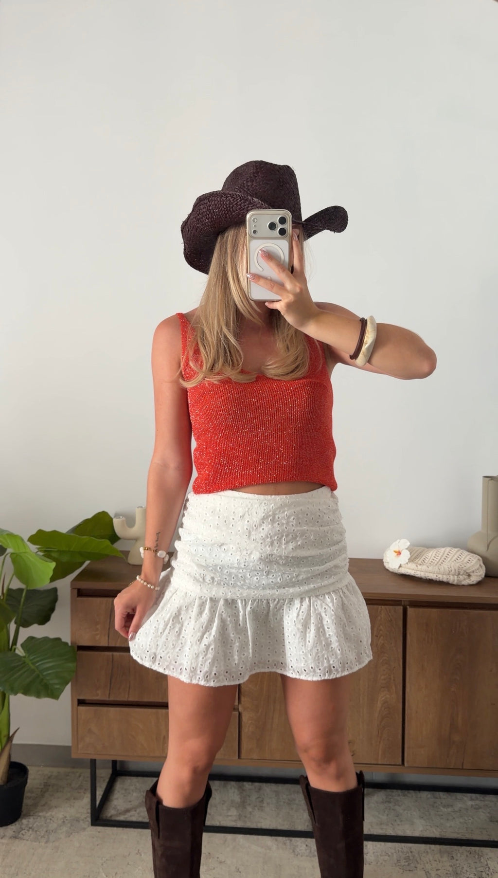 ENEA GLITTER TANK TOP - TERRACOTTA