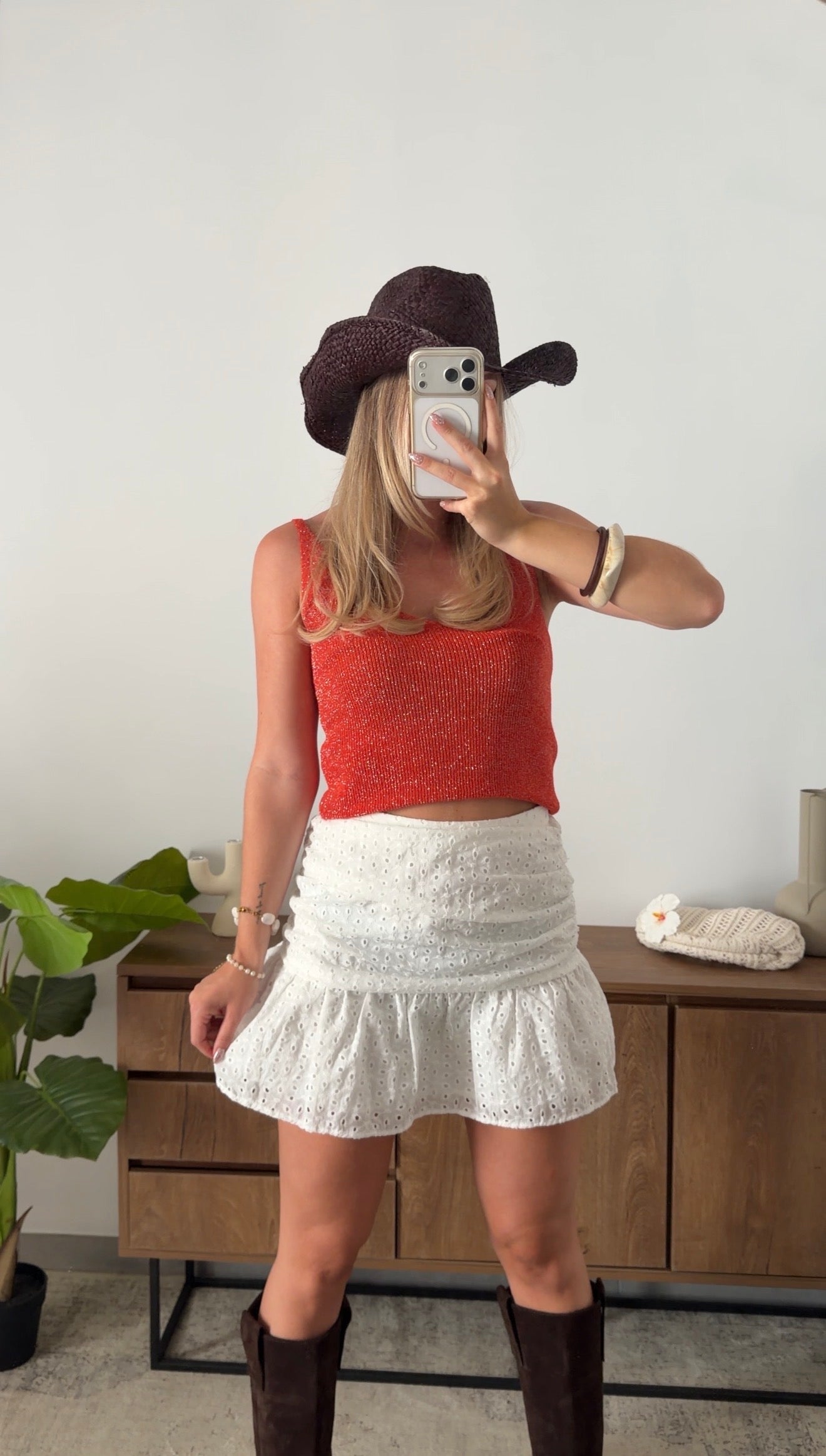 ENEA GLITTER TANK TOP - TERRACOTTA