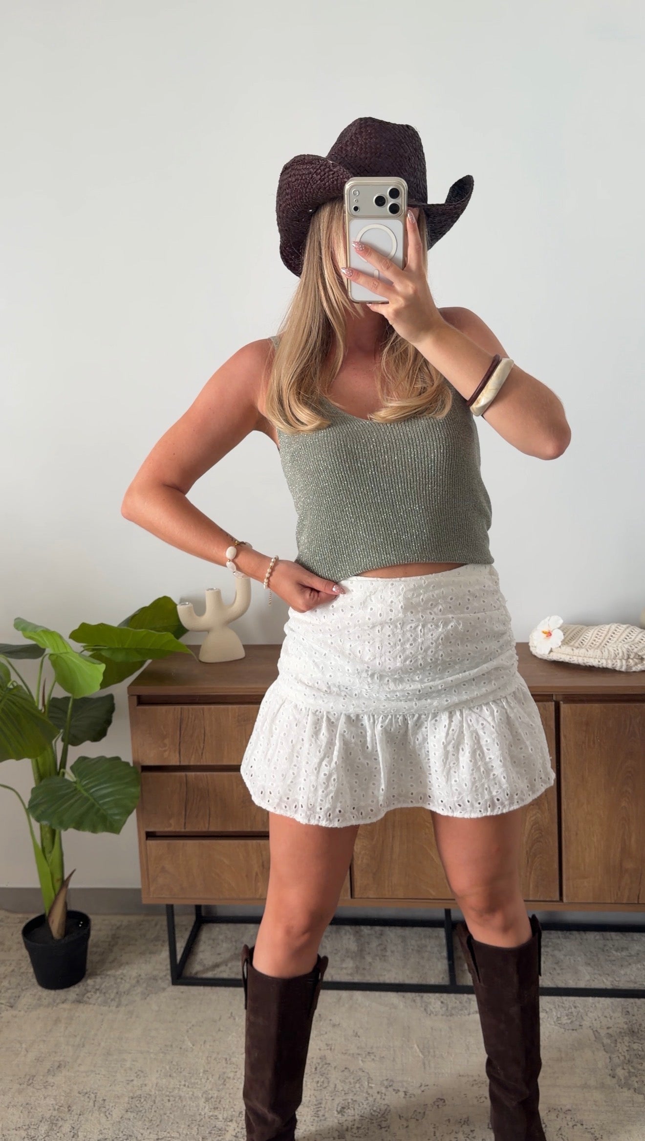 ENEA GLITTER TANK TOP - KHAKI