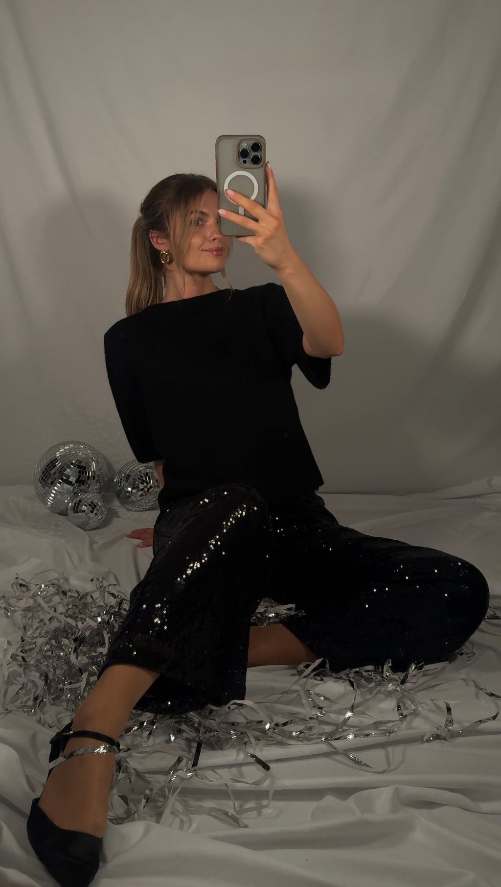 AMY SEQUIN TROUSERS - BLACK