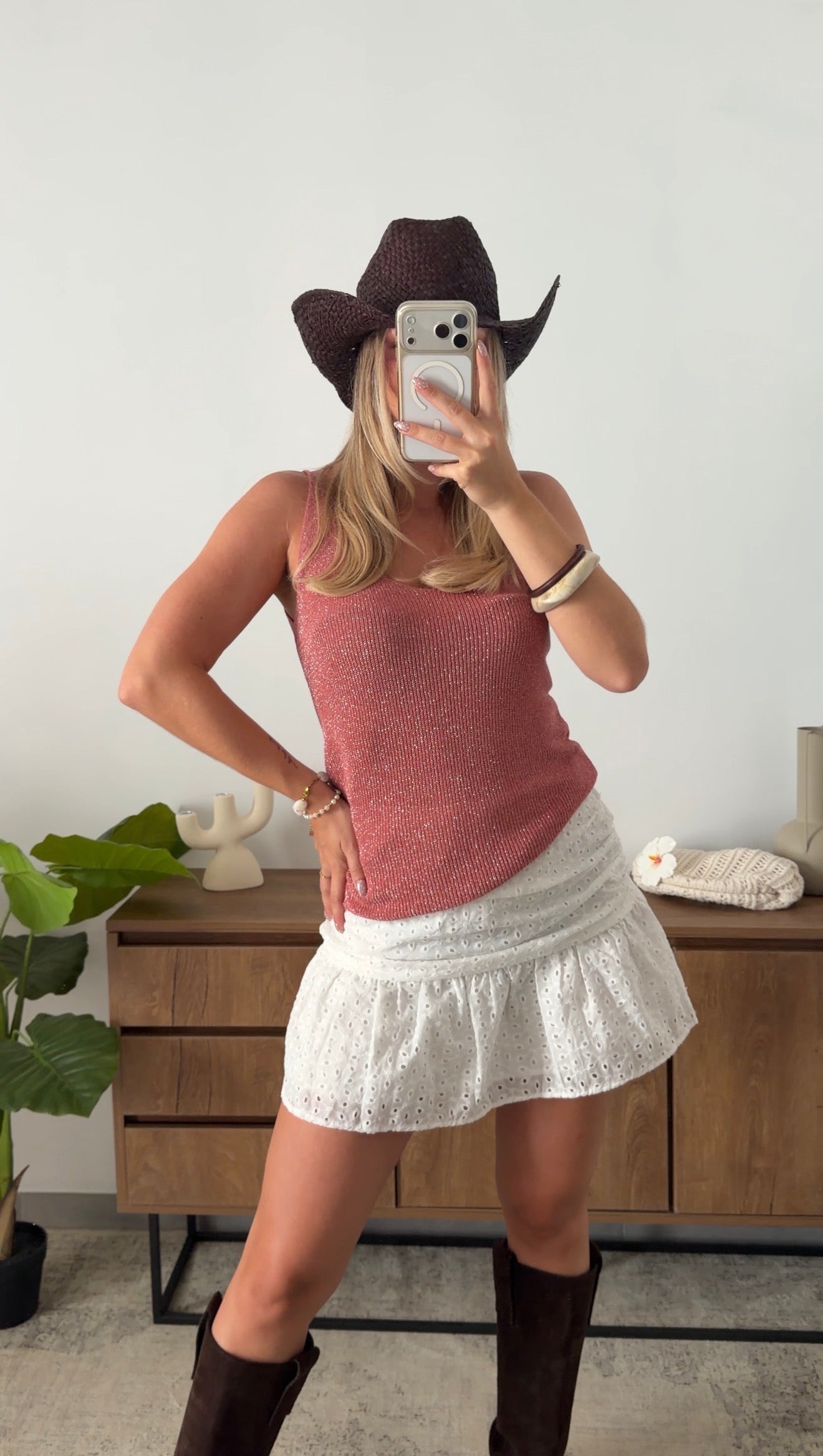 ENEA GLITTER TANK TOP - DUSTY PINK