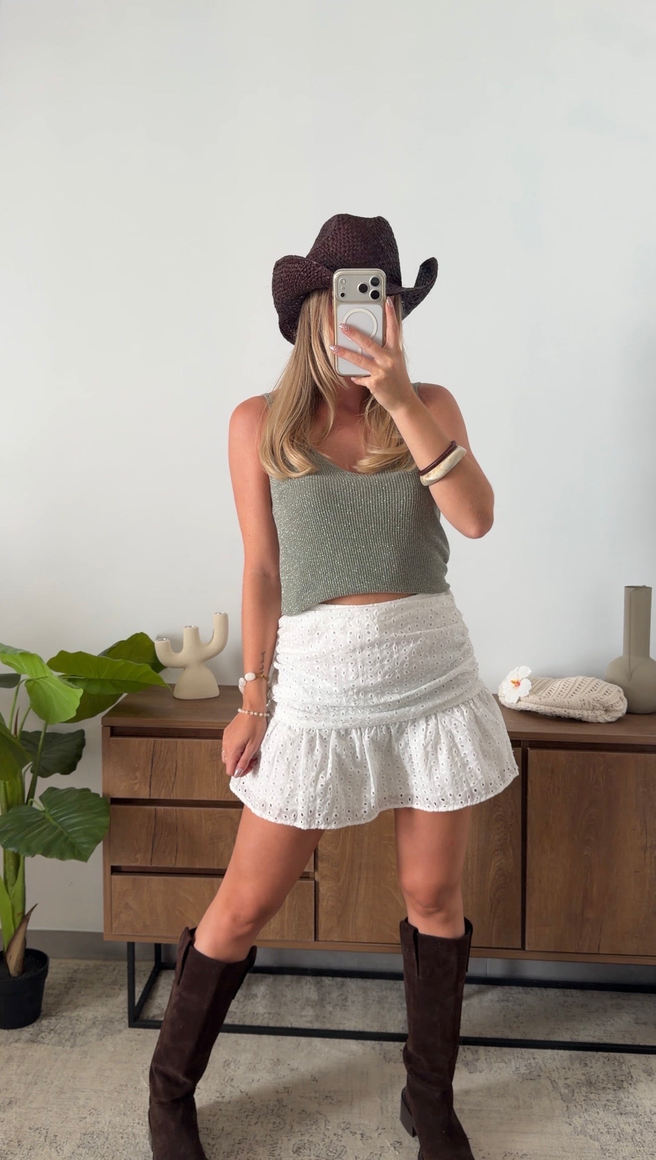 ENEA GLITTER TANK TOP - KHAKI