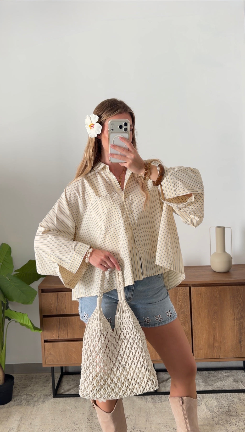 LOUANE STRIPED SHIRT - YELLOW & NAVY