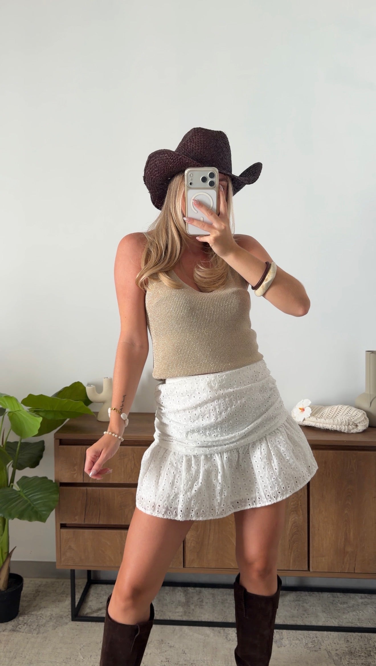 ENEA GLITTER TANK TOP - BEIGE