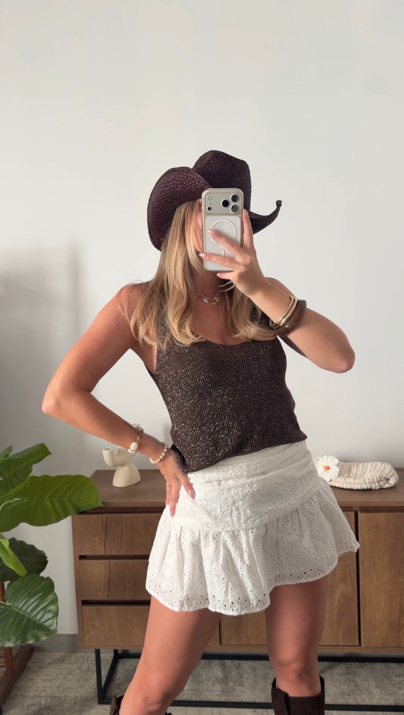 ENEA GLITTER TANK TOP - BROWN
