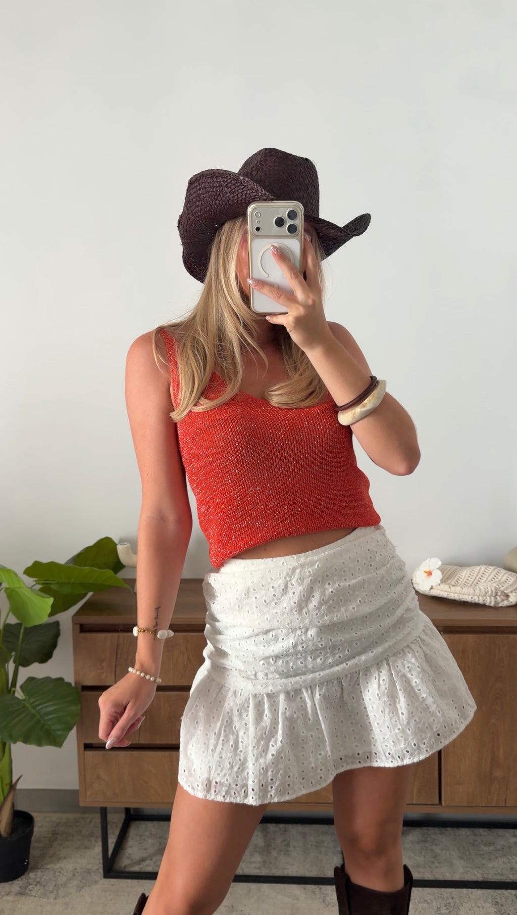 ENEA GLITTER TANK TOP - TERRACOTTA