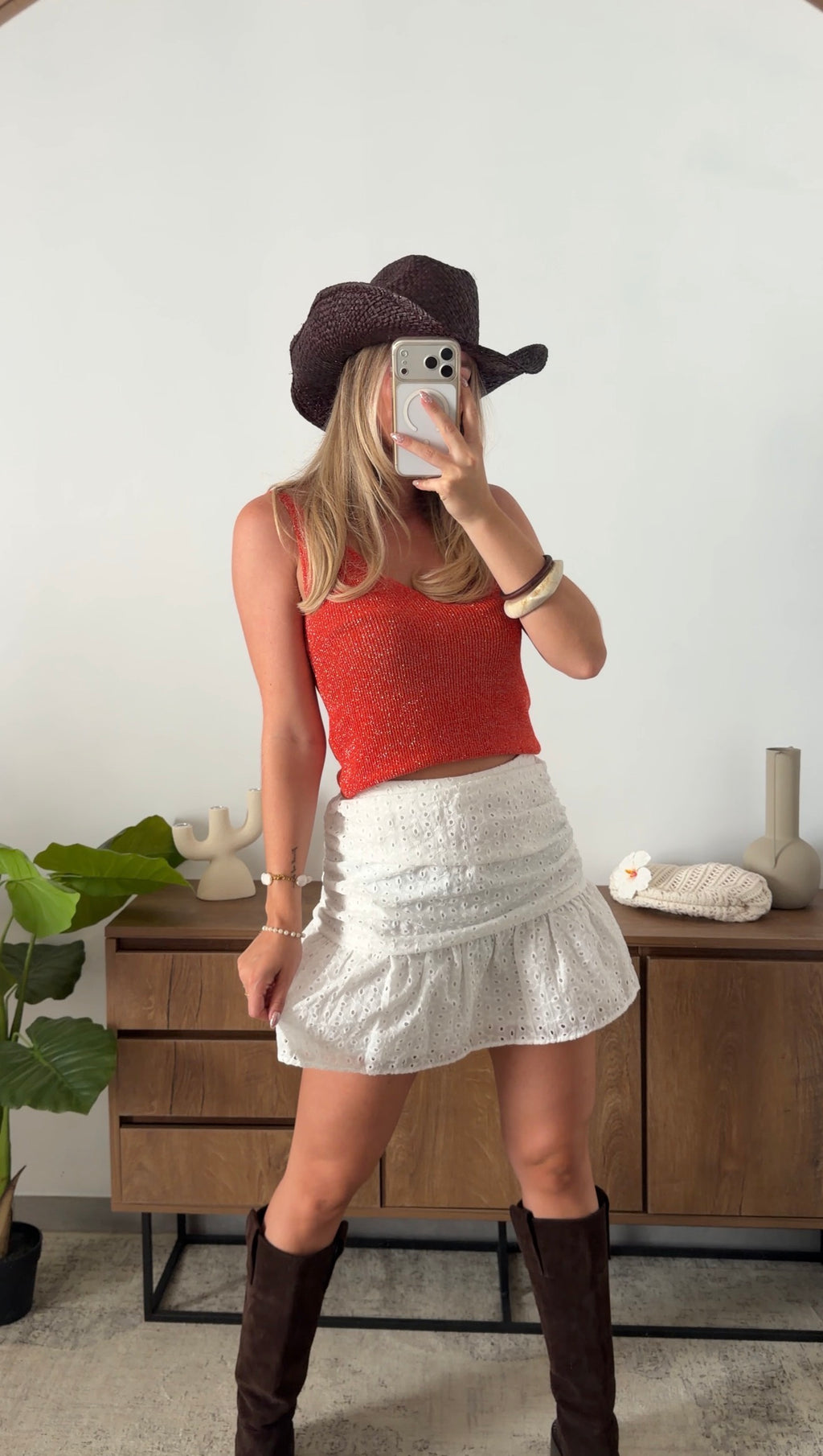 ENEA GLITTER TANK TOP - TERRACOTTA