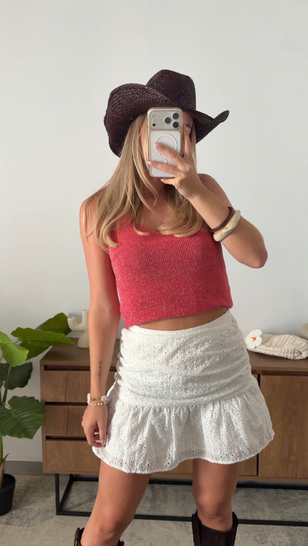 ENEA GLITTER TANK TOP - CORAL