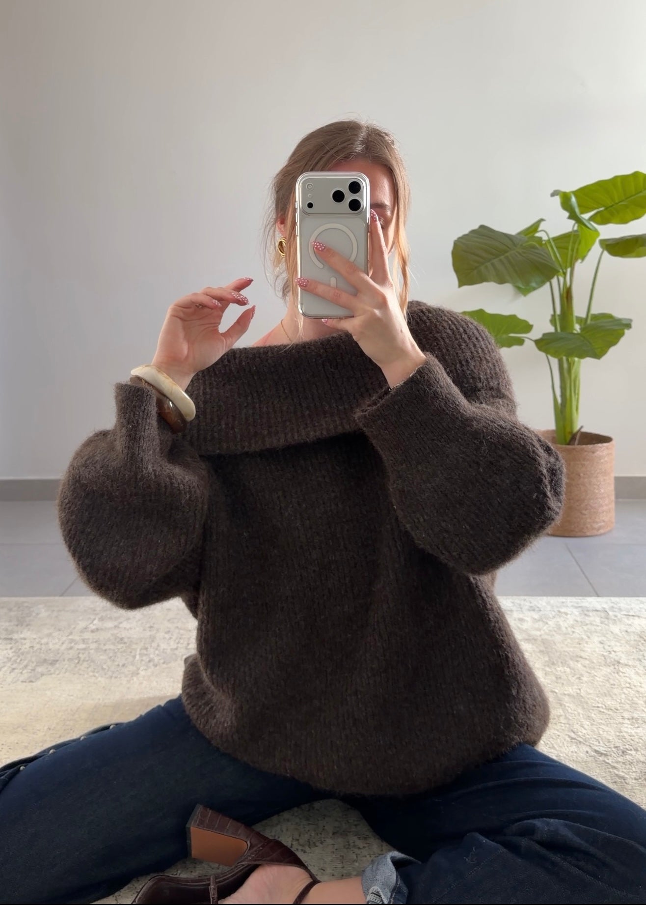 CÉLIA SWEATER WITH BARDOT COLLAR - BROWN