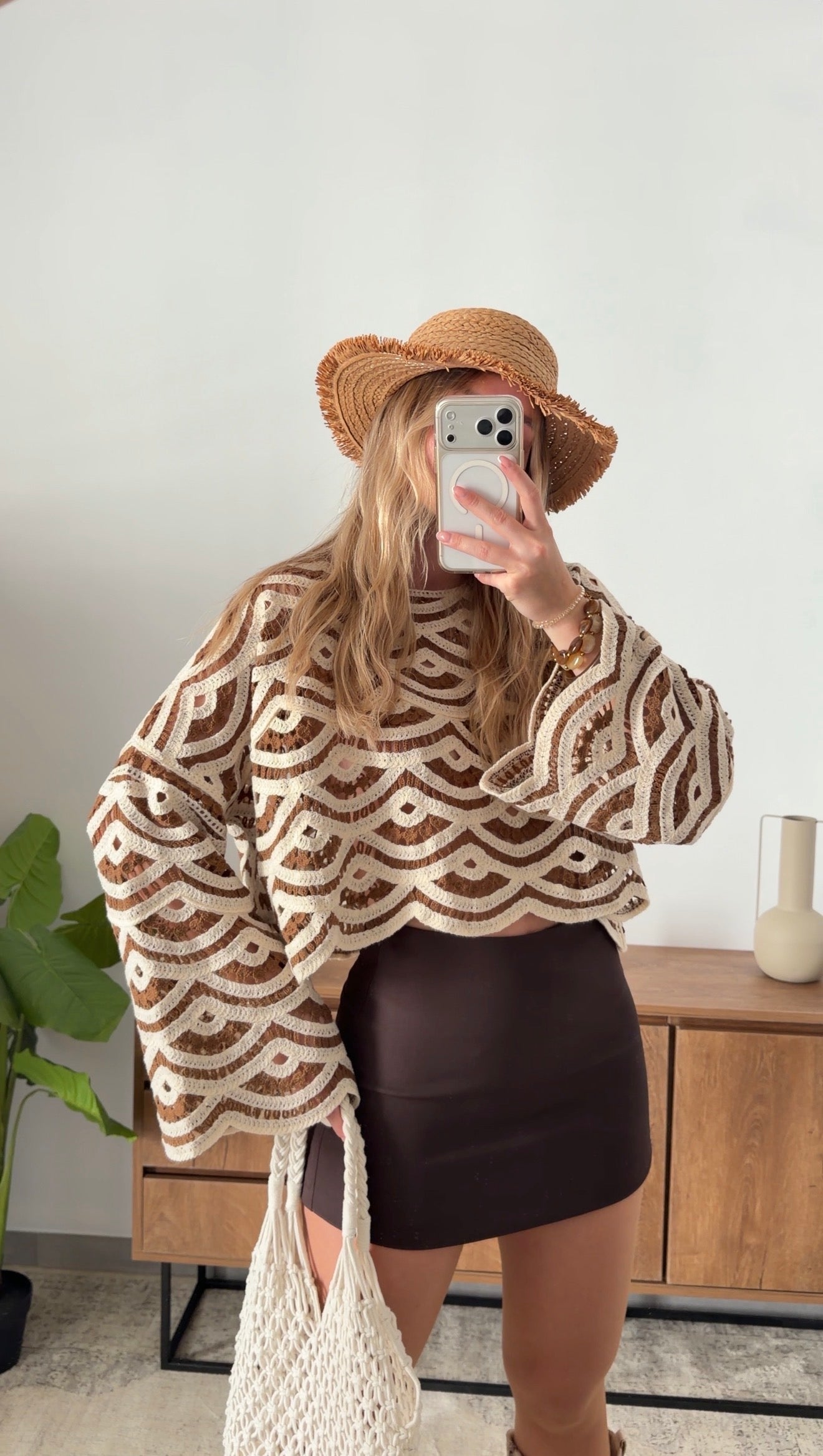 MAYA CROCHET TOP - BROWN & BEIGE