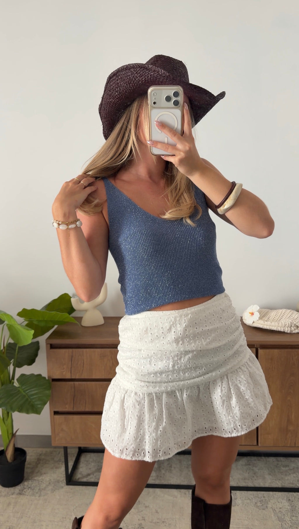 ENEA GLITTER TANK TOP - JEANS