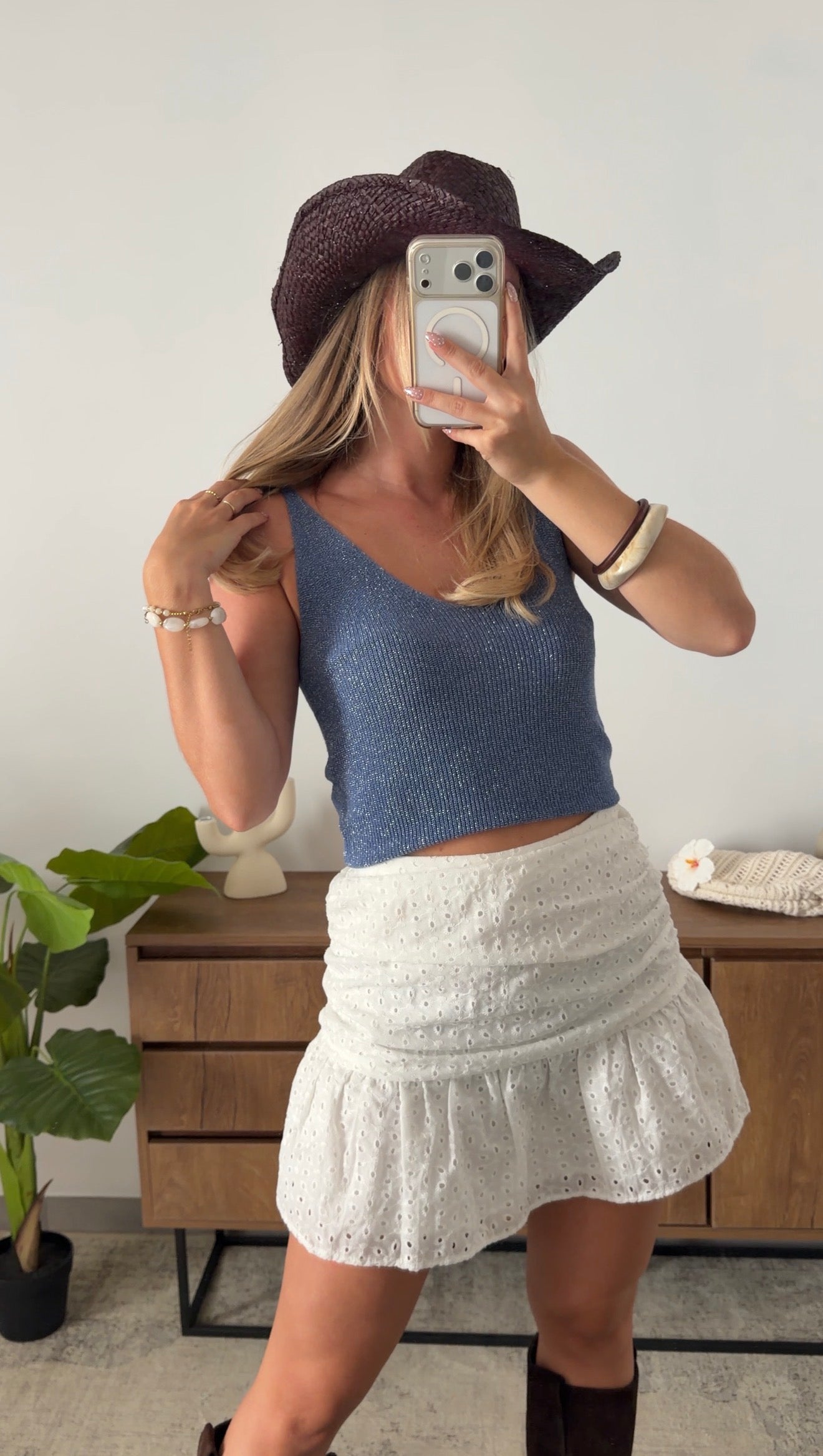 ENEA GLITTER TANK TOP - JEANS