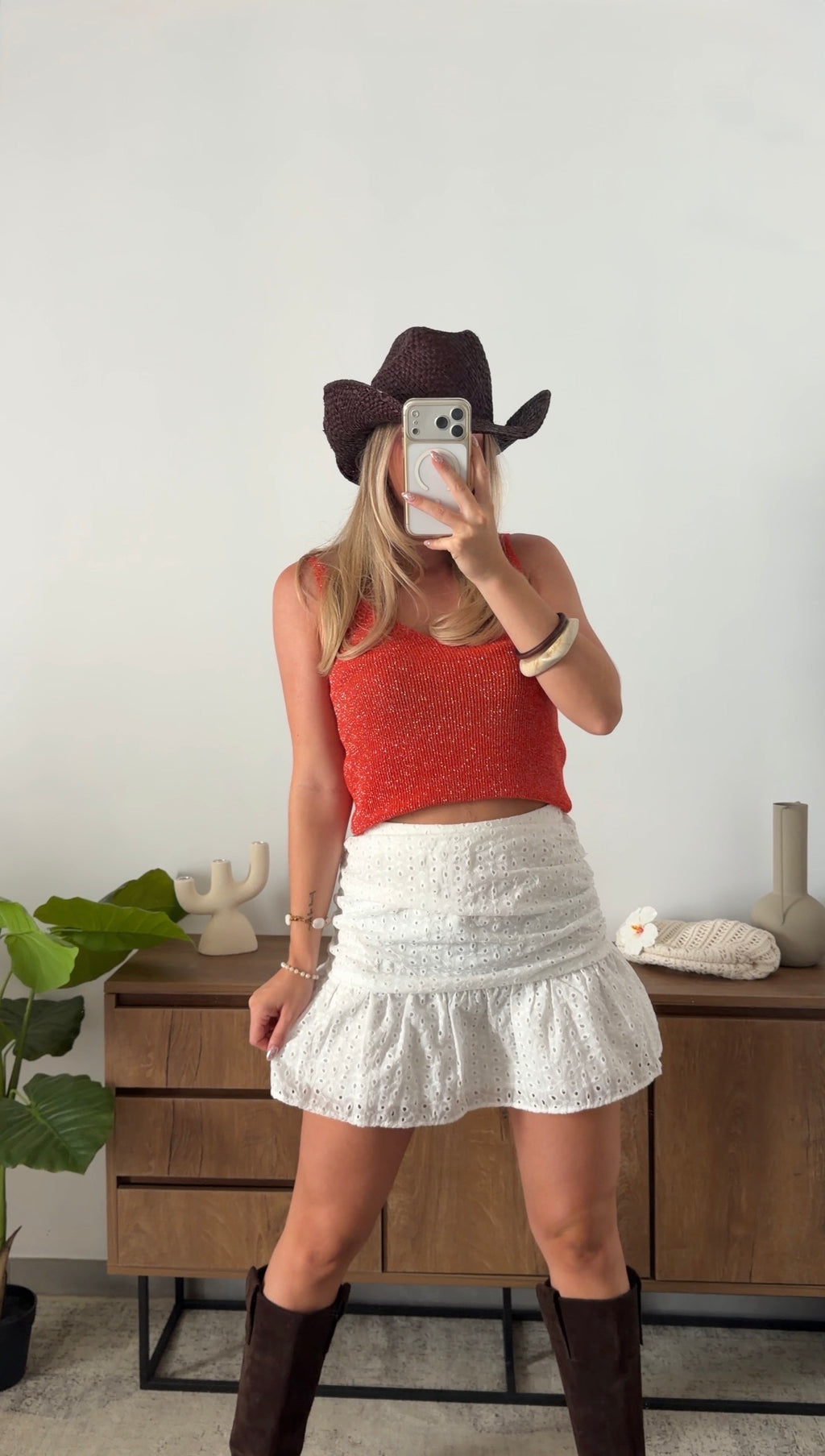ENEA GLITTER TANK TOP - TERRACOTTA