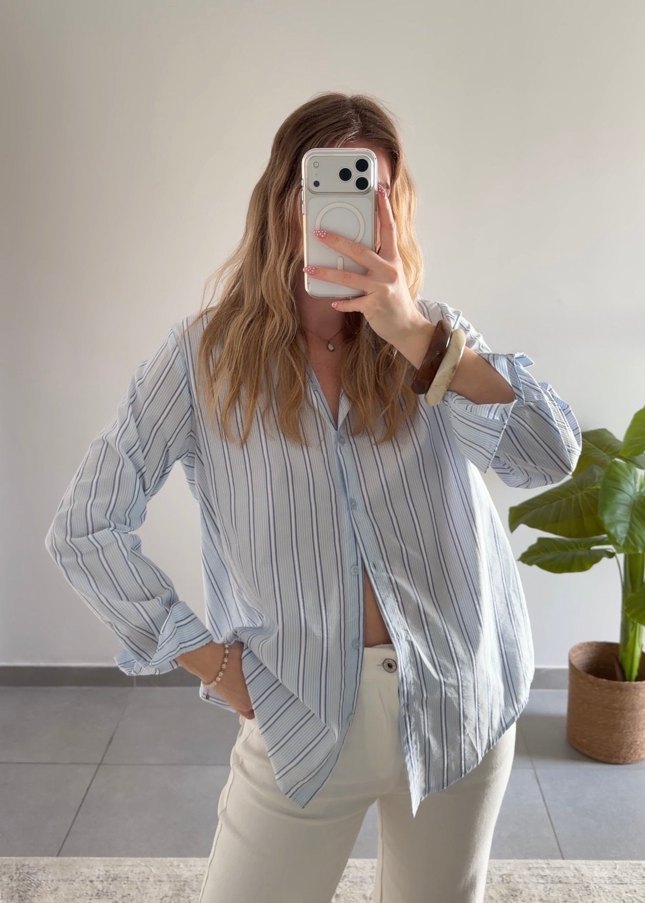 CHEMISE TANIA RAYÉE - BLEU CLAIR