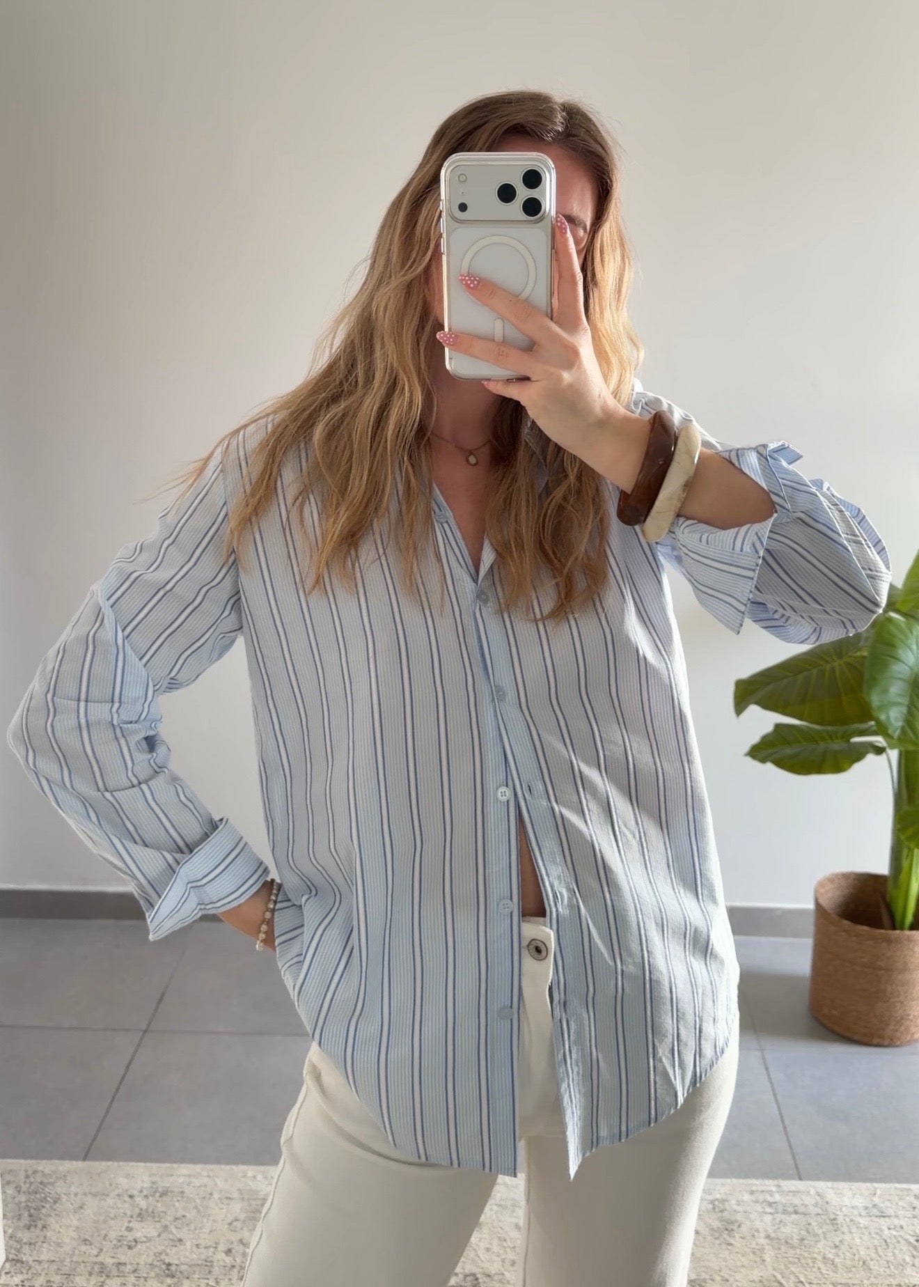 CHEMISE TANIA RAYÉE - BLEU CLAIR