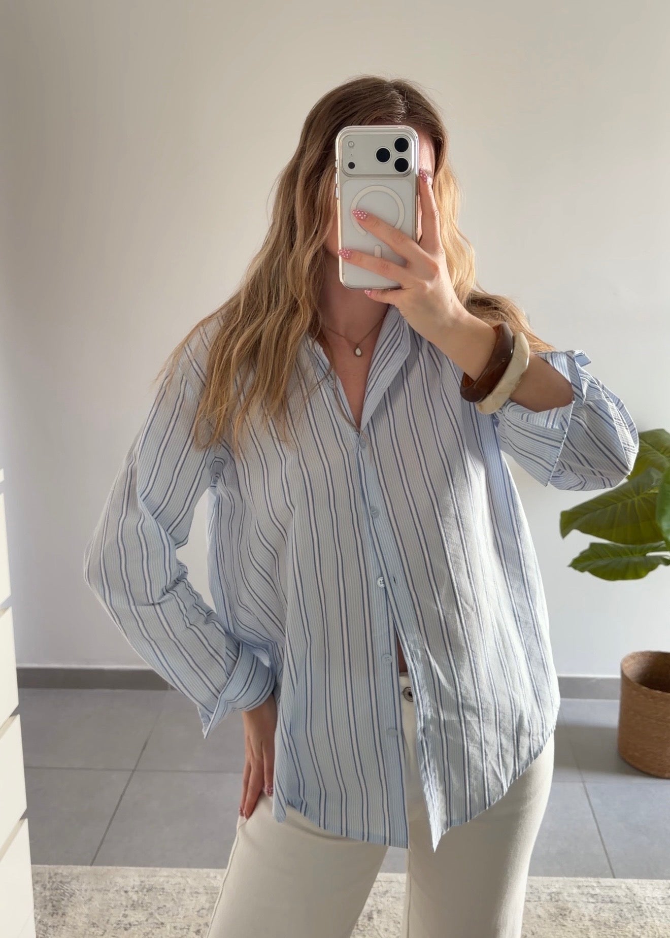 CHEMISE TANIA RAYÉE - BLEU CLAIR