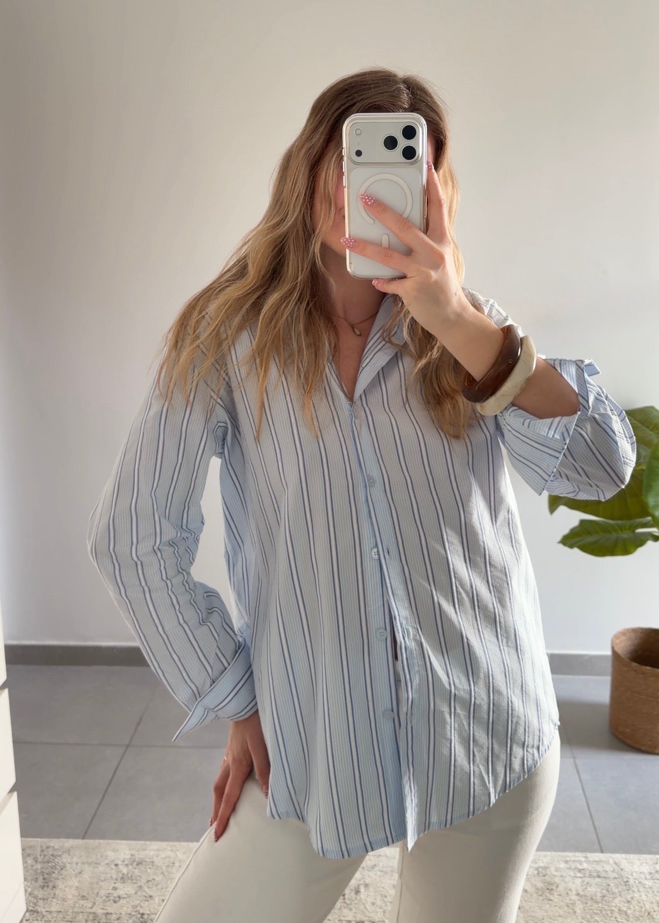 CHEMISE TANIA RAYÉE - BLEU CLAIR